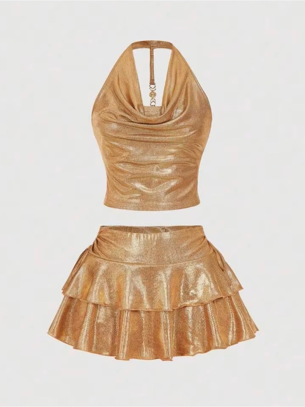 Metallic Gold Tiered Mini Skirt - Women's Gold Skirt
